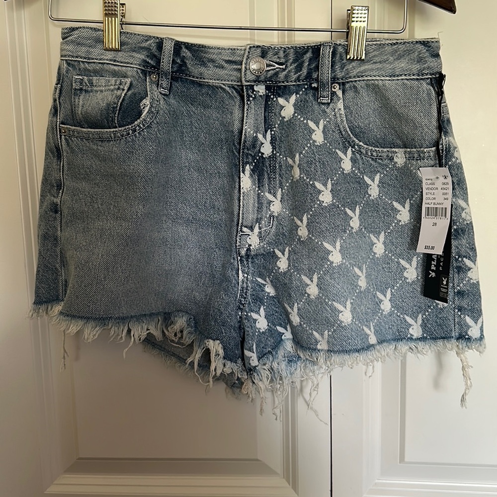 PacSun Playboy Half Denim Jean Shorts size 28 NWT